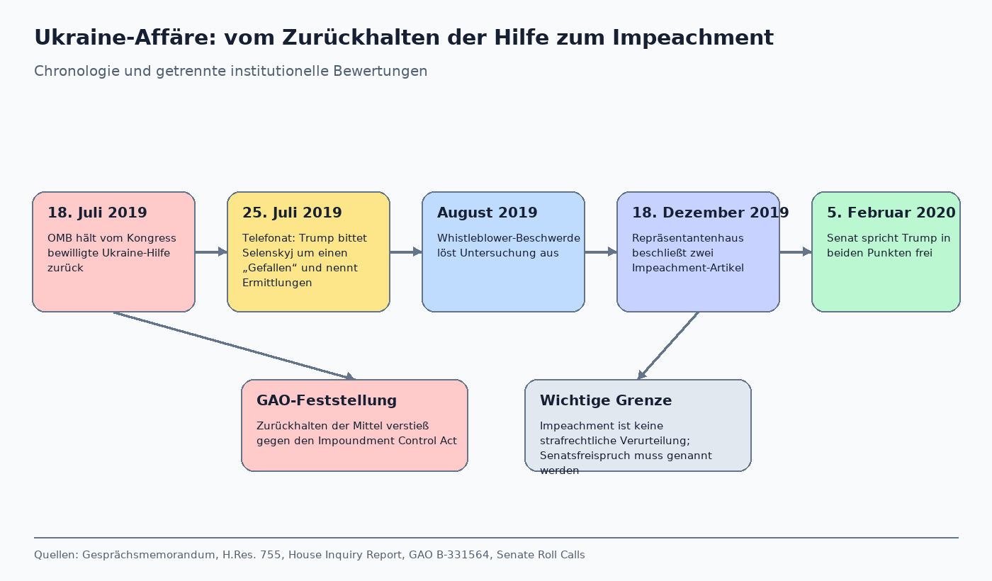 Ablauf der Ukraine-Affäre vom Zurückhalten der Militärhilfe bis zum Senatsfreispruch